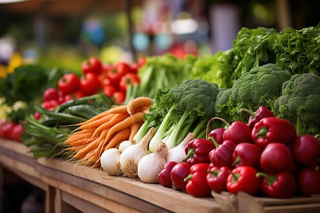 Agricultores en el mercado de verduras frescas Alimentos orgánicos saludables Agricultores presentan pilas de varios productos