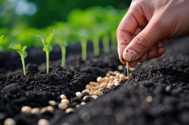 Agricultores plantando manualmente sementes no solo