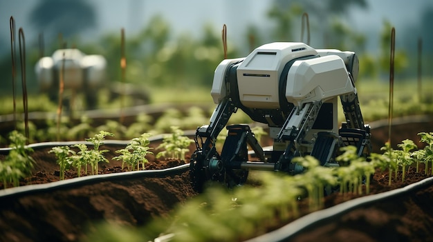 Foto agricultores robóticos inteligentes na agricultura futurista