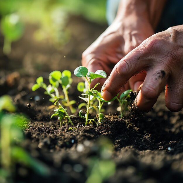 Agricultura agricultor mãos plantação de sementes negócio Ai gerativo