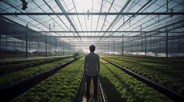 La agricultura converge con la tranquilidad capturada por una figura solitaria en medio de una vasta extensión verde