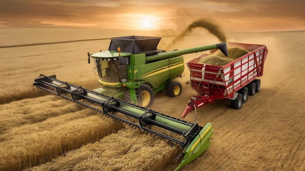 Agricultura cortando el ensilado y llenando el remolque en el campo vista aérea