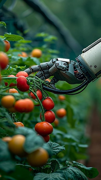 Agricultura de precisão Braço robótico que colhe vegetais simboliza automação agrícola Vertical Mobi