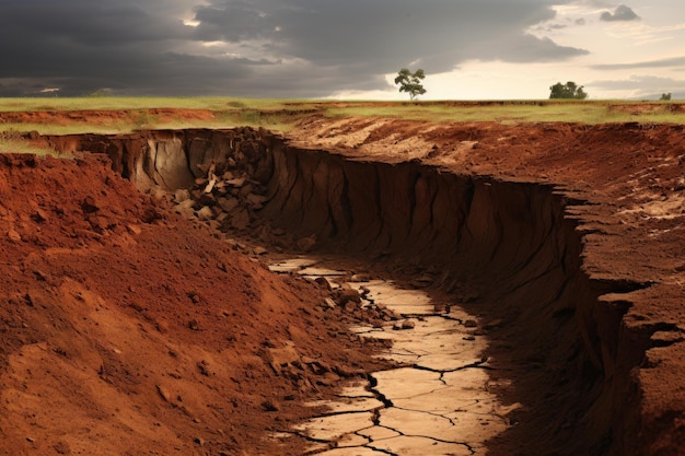 Foto agricultura de solo argiloso campo de erosão gerar ai