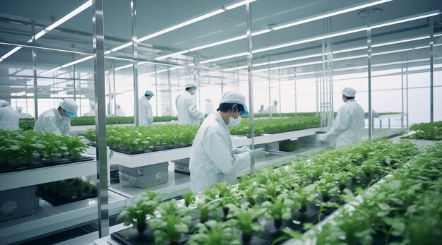 La agricultura en una era moderna los profesionales revestidos de laboratorio nutren el futuro generativo ai