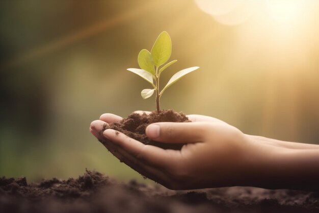 Agricultura hoja ecología planta mano cuidado vida verde naturaleza crecimiento IA generativa