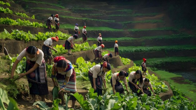 Foto agricultura de las mujeres de las tribus montañosas