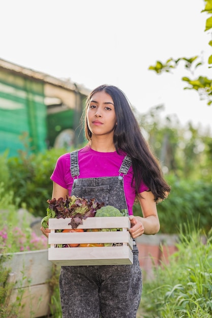 Foto agricultura de proximidad jardinero verduras orgánicas venezolano latino jardinería urbana comida