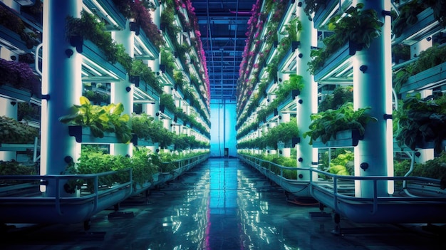 Agricultura vertical Tecnología avanzada Agricultura urbana innovadora Sistemas hidropónicos Producción de alimentos sostenibles Creado con tecnología de IA generativa