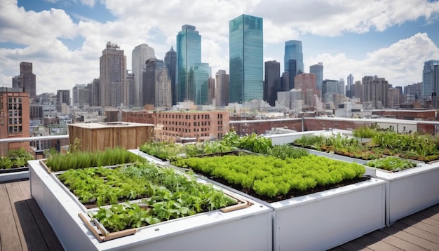 Agrooftopjardín florecimiento enurbansetHD 8K papel tapiz Imagen fotográfica de stock