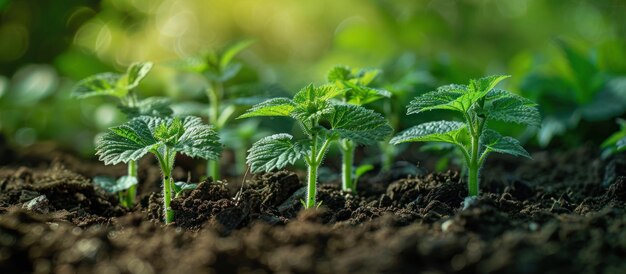 Agrupación de pequeñas plantas verdes en la tierra