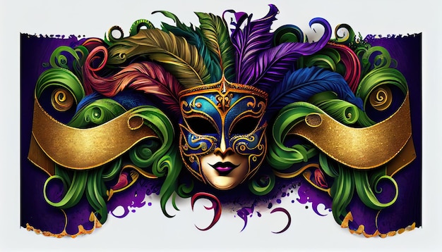 Agrupamento festivo colorido de contas de penas de máscara de carnaval veneziano mardi gras Banner de design de festa