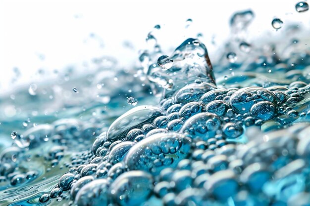 Foto un agua azul y burbujas en la piscina sobre un fondo blanco