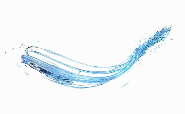 Agua azul clara 3D esparcida alrededor de salpicaduras de agua transparente aislada en fondo blanco Ilustración de renderizado 3D