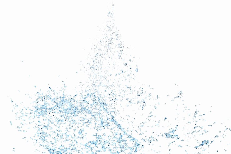 Agua azul clara 3D esparcida alrededor de salpicaduras de agua transparente aislada en fondo blanco Ilustración de renderizado 3D