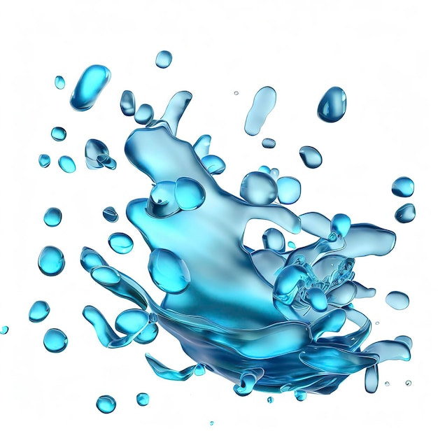 Agua azul clara 3d esparcida alrededor de salpicaduras de agua transparente