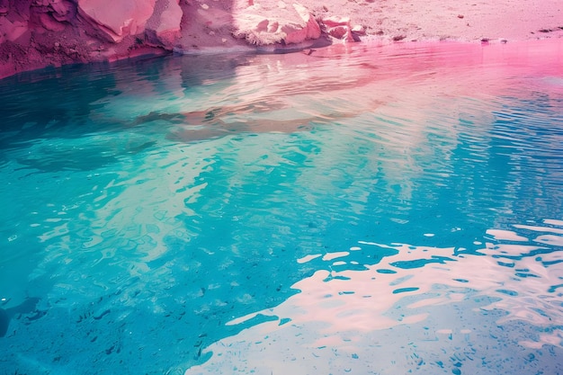 un agua azul con un color rosa y azul en ella