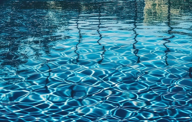 El agua azul fluye sobre la superficie azul clara en la piscina IA generativa