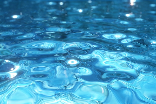 Água azul pura na piscina com reflexos de luz