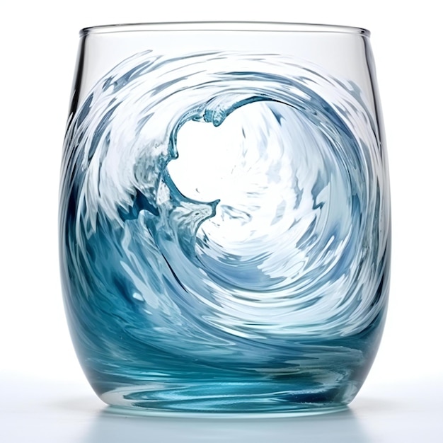 Foto agua azul en un vaso sobre un fondo blanco