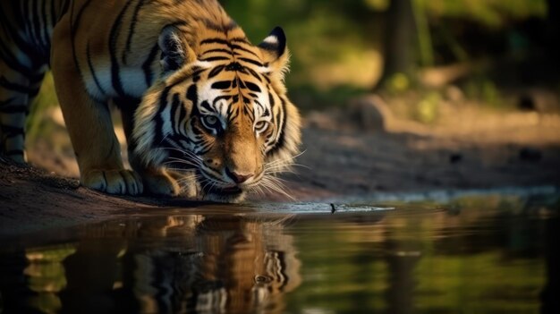 El agua para beber del tigre.