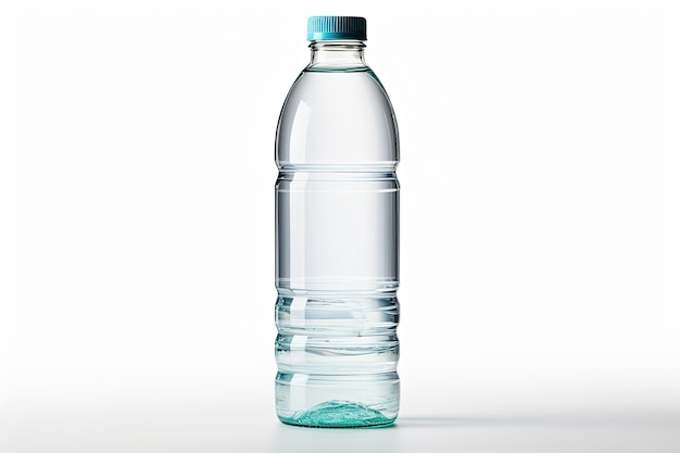 Foto agua en botella de plástico sobre fondo blanco aislado