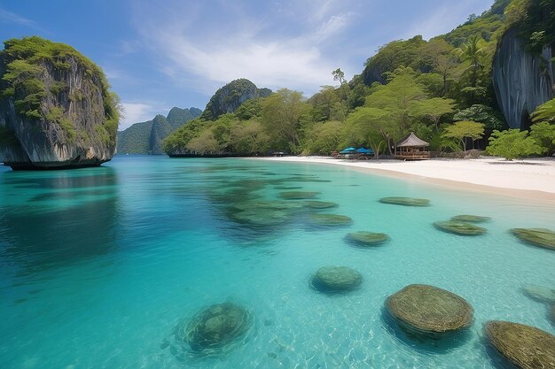 Agua clara y cielo azul en la isla paraíso en el mar tropical de Tailandia