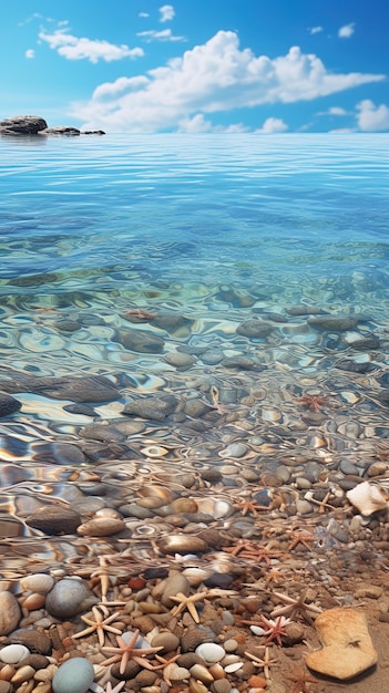 un agua clara con muchas rocas y un agua azul clara