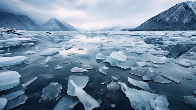 Agua congelada en el lago paisaje invernal ártico IA generativa