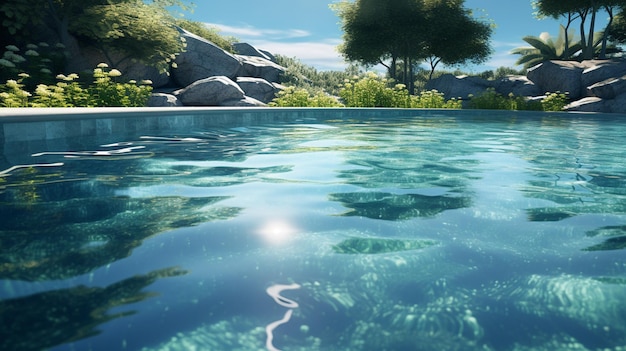 Agua cristalina de la piscina en alta definición