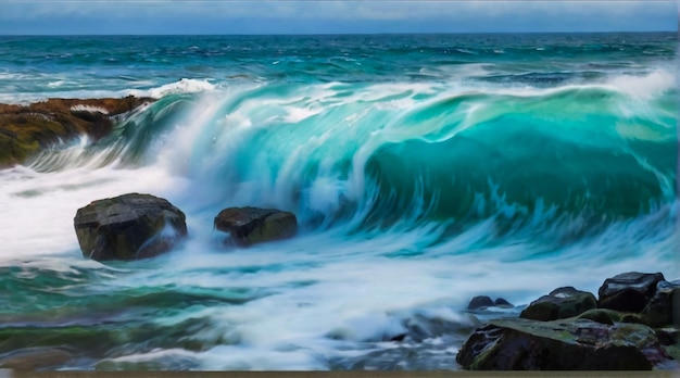 El agua es azul y verde.