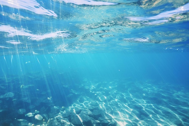 El agua es clara y azul.