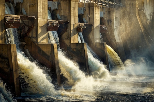 Foto Água fluindo através de uma barragem hidrelétrica