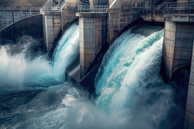 Foto Água fluindo através de uma barragem hidrelétrica