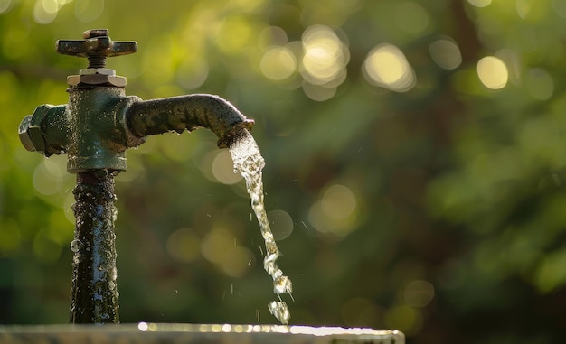 El agua fluye del grifo al cuenco.