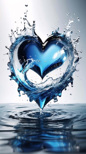 Foto el agua fluye líquido azul salpicaduras formas de corazón fondo elemento corazón de agua