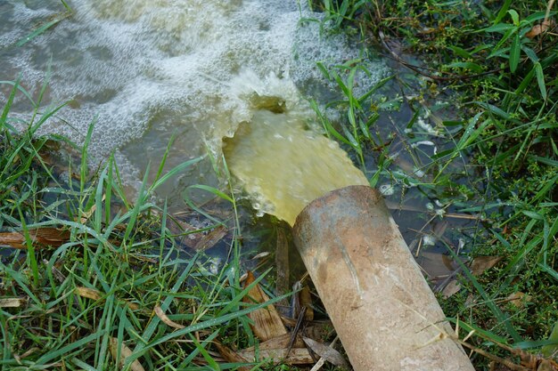 El agua fluye desde las tuberías hacia los campos.