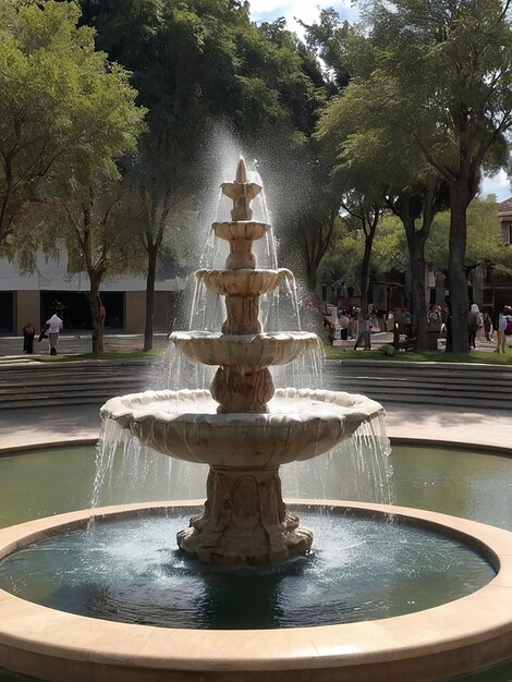 Foto el agua de la fuente está cayendo en medio de la carretera.