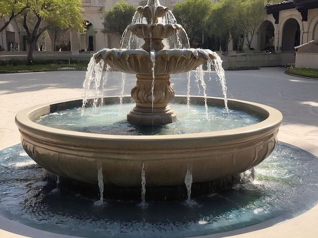 Foto el agua de la fuente está cayendo en medio de la carretera.