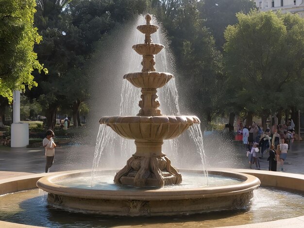 El agua de la fuente está cayendo en medio de la carretera.