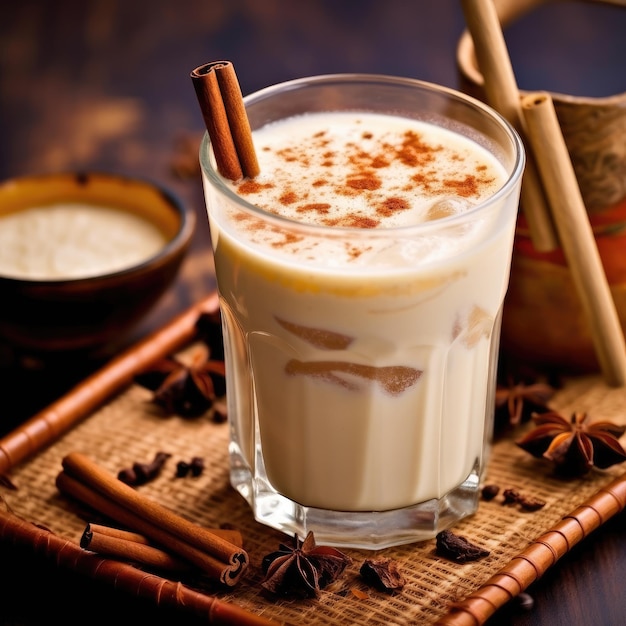 Agua de horchata bebida refrescante de arroz canela y azúcar