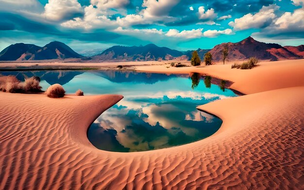 Agua lago en la arena del desierto ai generado