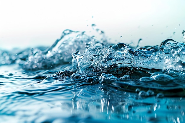 Agua limpia fluyendo sobre un fondo blanco