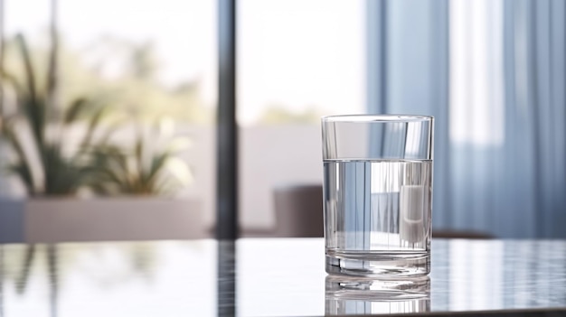 Foto agua limpia y fría del grifo en un vaso.