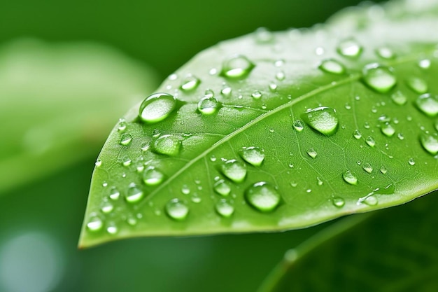 Agua de lluvia en una macro de hoja verde