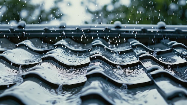 El agua de la lluvia en el techo