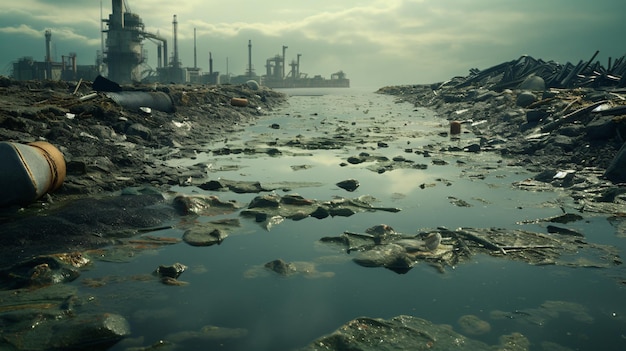 Foto agua de mar contaminada por aguas residuales