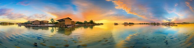 Foto agua de mar o lago en calma durante la puesta de sol colores maravillosos ia generativa