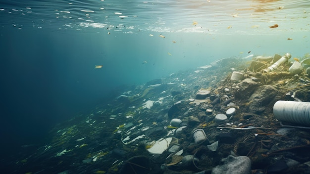 Foto Água marinha poluída com poluição afeta os animais aquáticos um reflexo deprimente