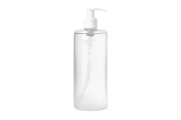 Agua micelar de suero de tóner hidratante aislada sobre fondo blanco Botellas cosméticas transparentes Con dispensador
